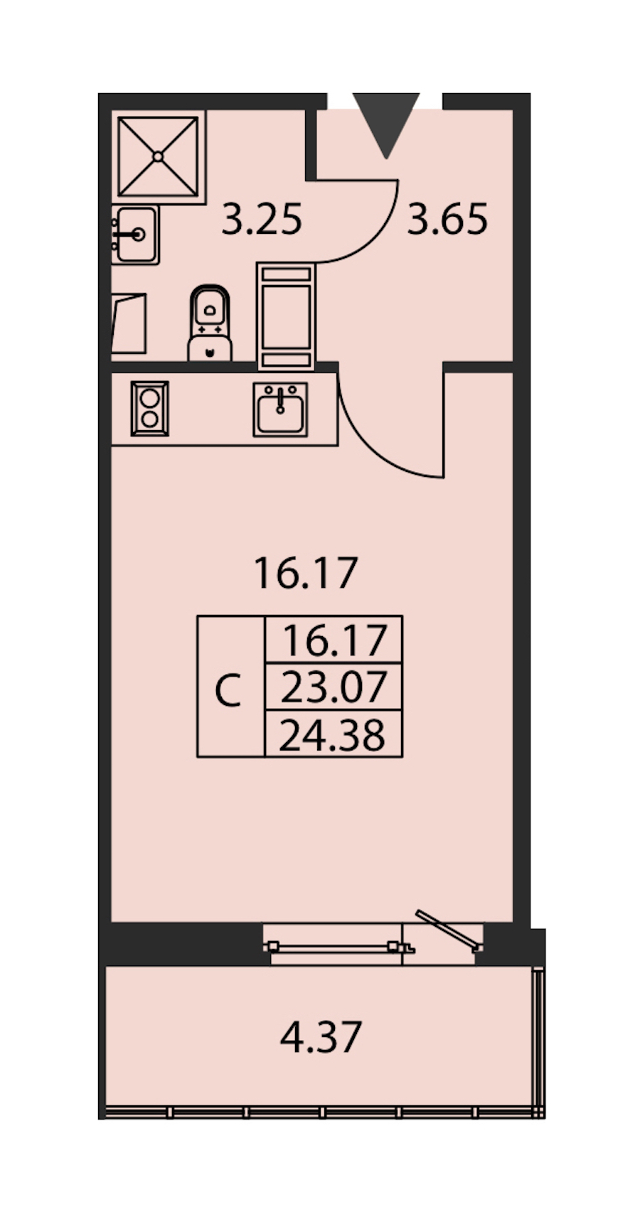 Квартира студия 23.07 м², 12/12 эт., ЖК «Полис ЛАВрики»